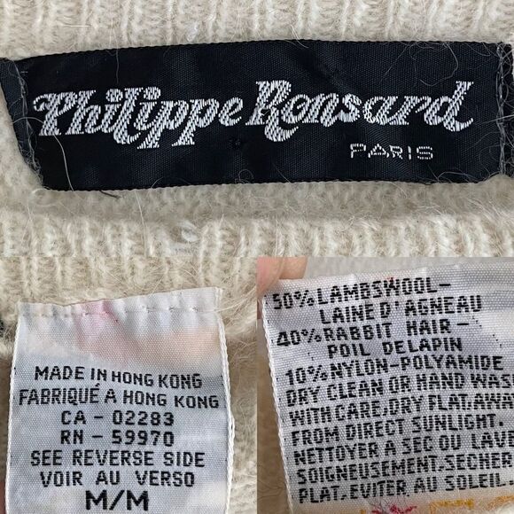 PHILLIPE RONSARD PARIS Vintage Lambswool Rabbit Hair Boatneck Sweater Cream M - Picture 7 of 10